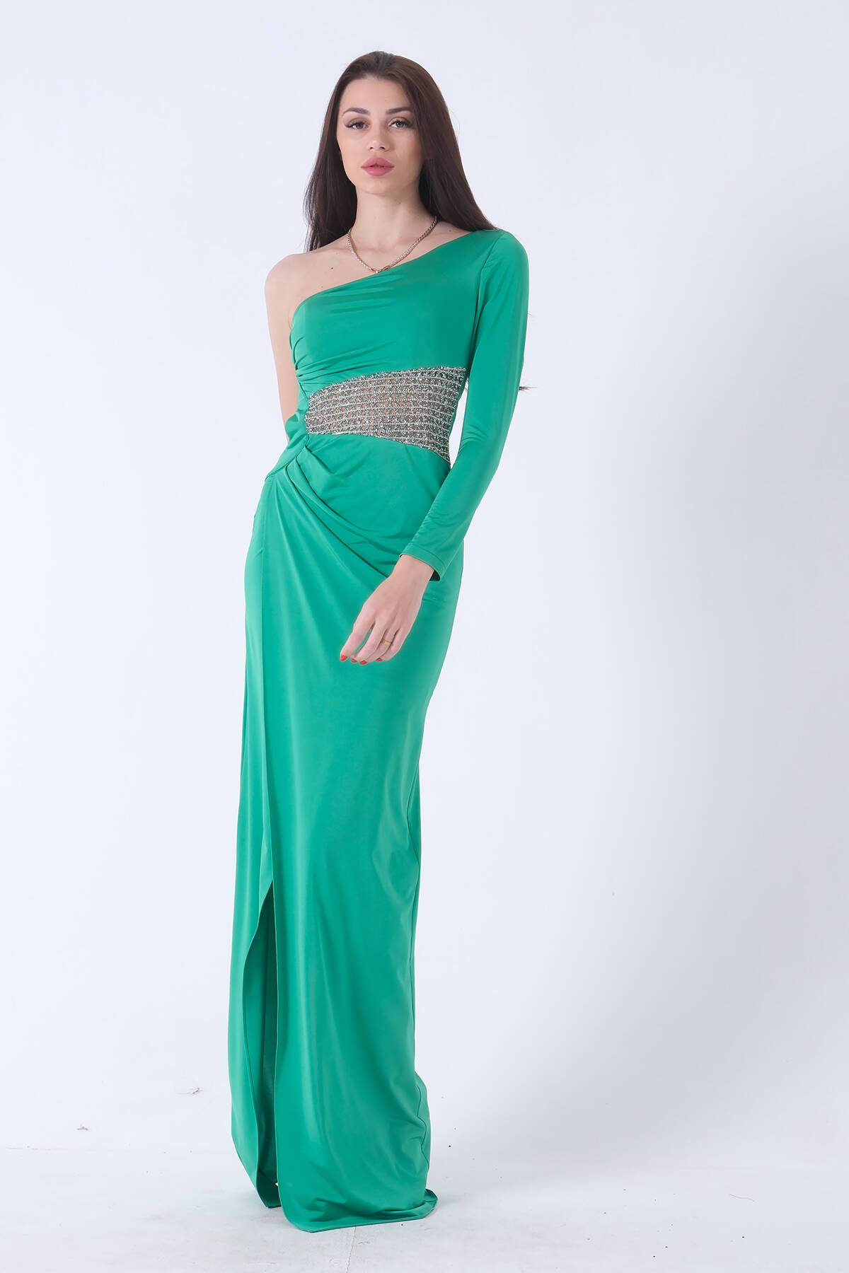 Benetton Tek Kol Yırtmaçlı Bel Dekolteli Balık Abiye Elbise 1302045.435 - Ardanewline (1)