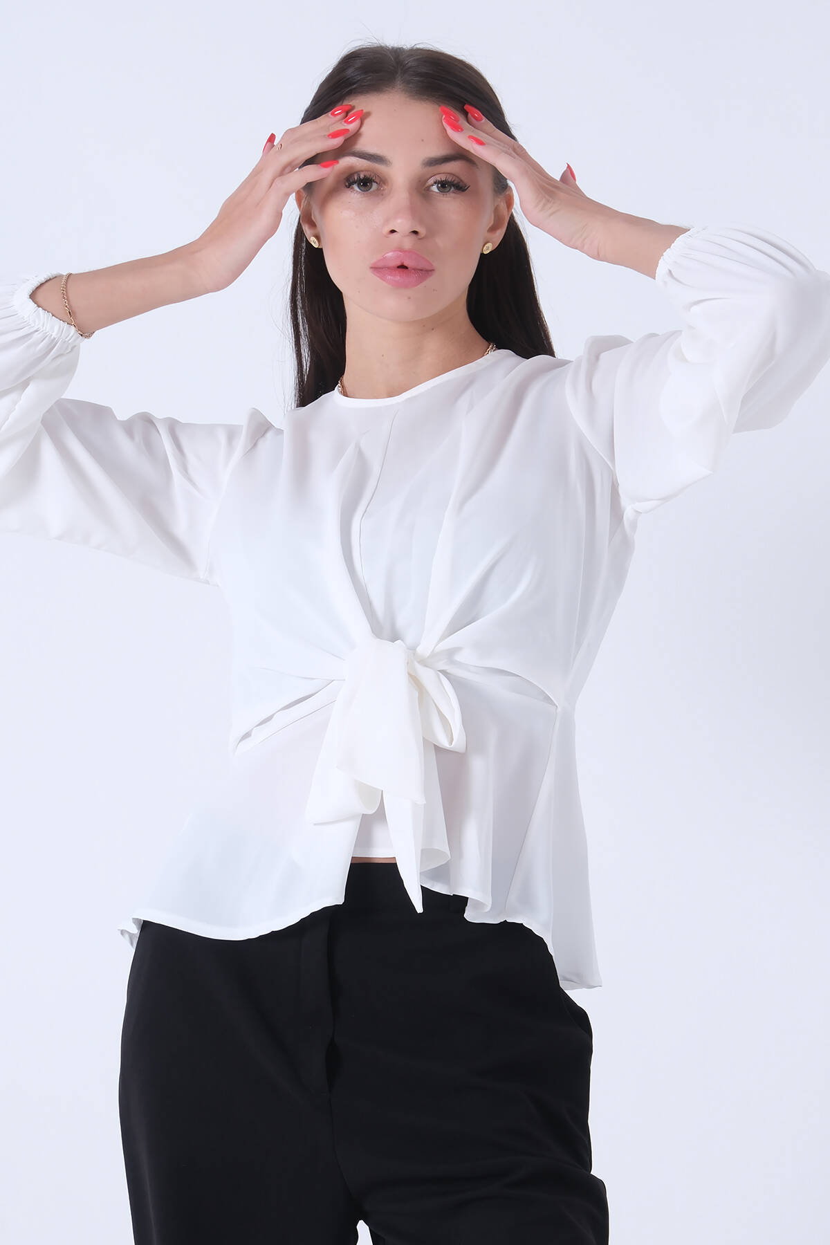 Beyaz Beli Bağlama Detaylı Bluz 0806546.15 - Ardanewline