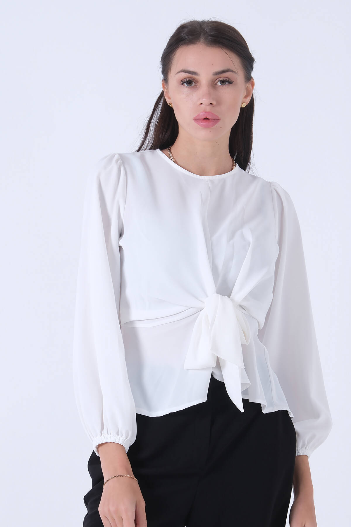 Beyaz Beli Bağlama Detaylı Bluz 0806546.15 - Ardanewline (1)