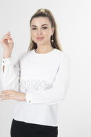 Beyaz Dantel Detaylı Şifon Bluz 0806567.15 - 3