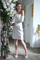 Beyaz Drape Düğme Detaylı Midi Boy Abiye 0801168.15 - 7