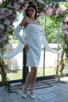 Beyaz Drapeli Düğme Detaylı Mini Boy Abiye 9705537.15 - 3