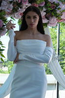 Beyaz Drapeli Düğme Detaylı Mini Boy Abiye 9705537.15 - 5