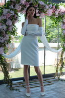 Beyaz Drapeli Düğme Detaylı Mini Boy Abiye 9705537.15 - 6