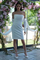 Beyaz Drapeli Düğme Detaylı Mini Boy Abiye 9705537.15 - 7
