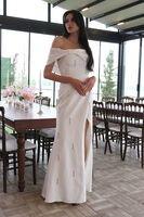 Beyaz Fiyonk Detaylı Straplez Taş İşlemeli Abiye 9705564.15 - 1