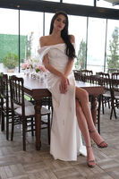 Beyaz Fiyonk Detaylı Straplez Taş İşlemeli Abiye 9705564.15 - 2