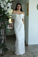 Beyaz Fiyonk Detaylı Taş İşlemeli Abiye 9705494.15 - 5
