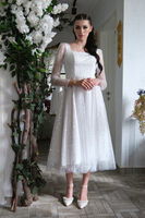 Beyaz Kare Yaka Pul Payetli Midi Boy Abiye 6502491.15 - 3