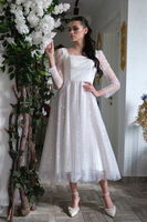 Beyaz Kare Yaka Pul Payetli Midi Boy Abiye 6502491.15 - 5