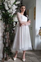 Beyaz Kare Yaka Pul Payetli Midi Boy Abiye 6502491.15 - 6