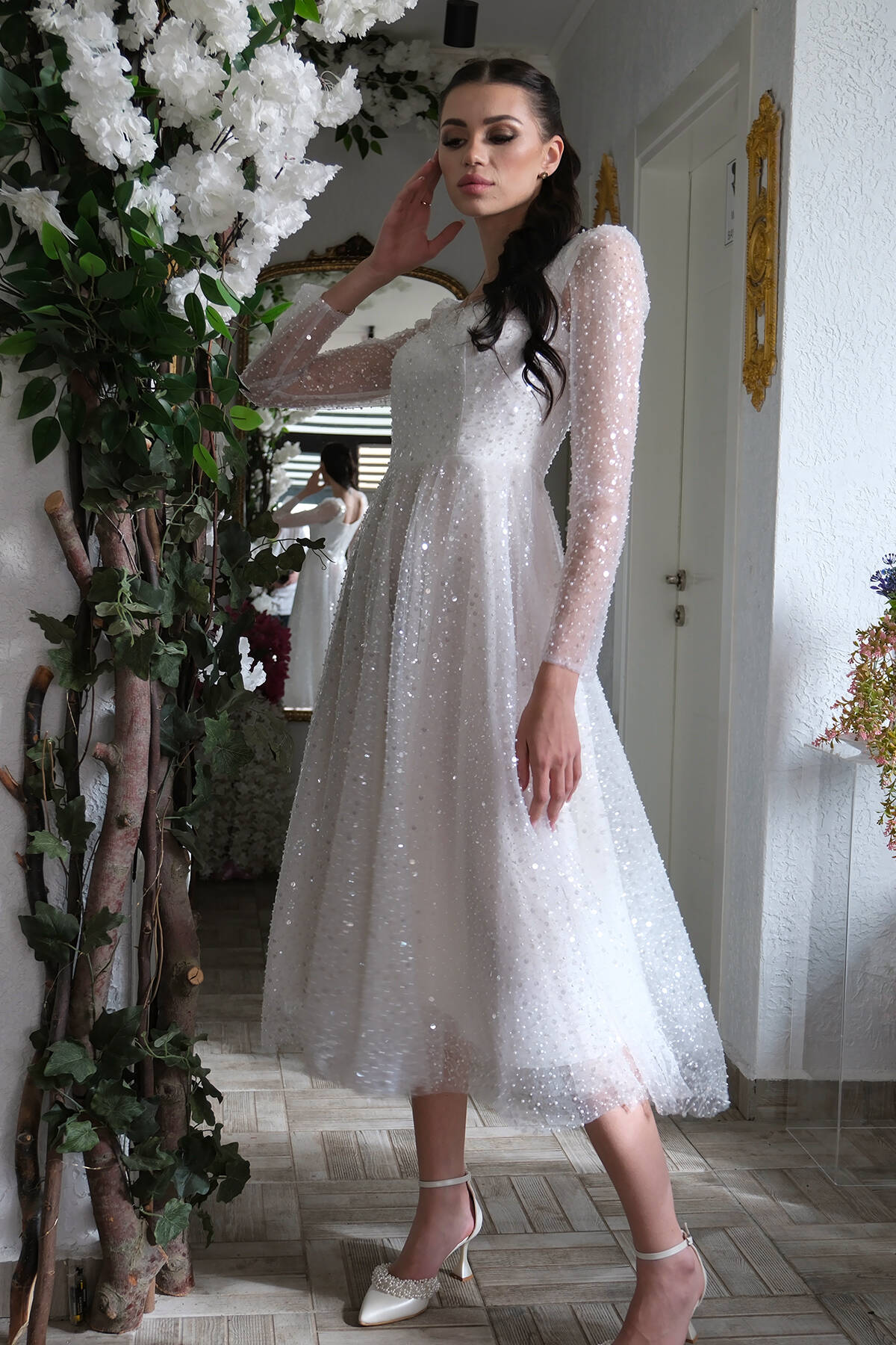 Beyaz Kare Yaka Pul Payetli Midi Boy Abiye 6502491.15 - Ardanewline