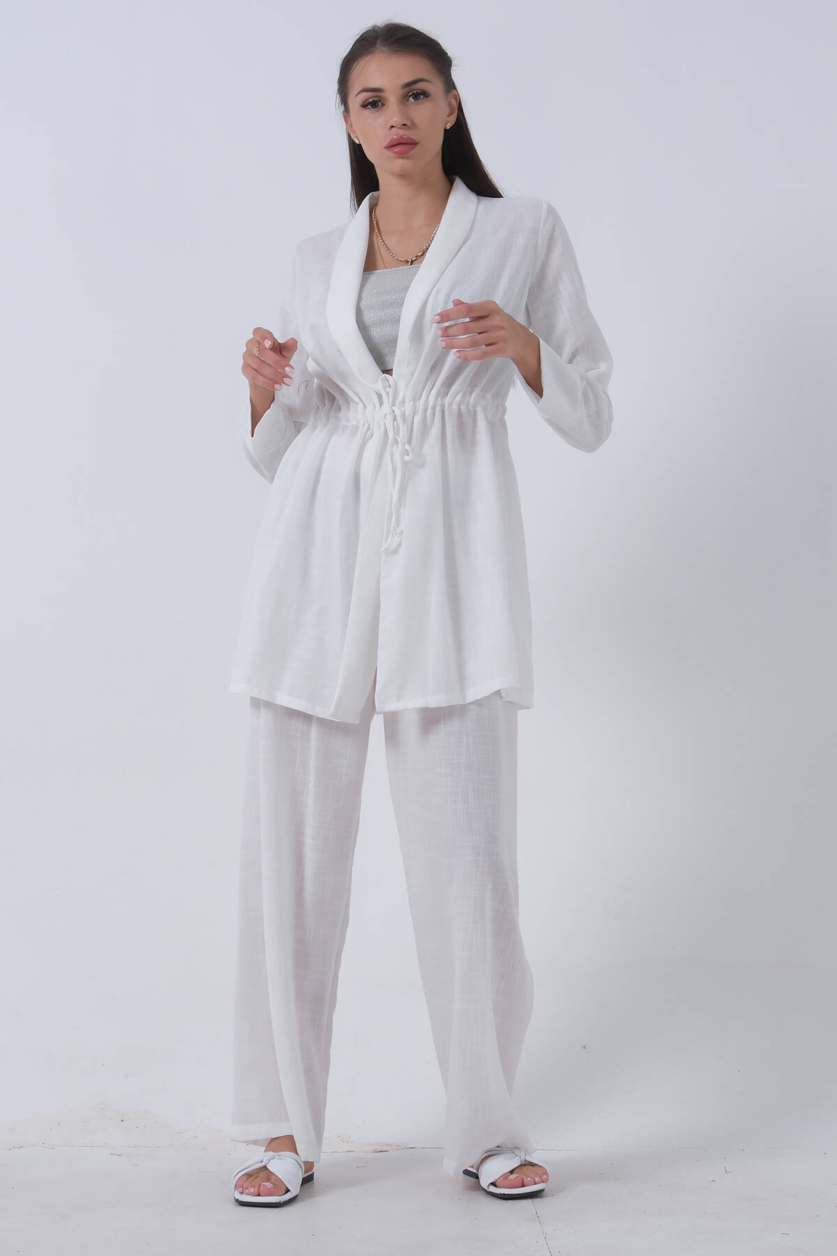 Beyaz Keten Pantolonlu Takım 0106319.15 - Ardanewline (1)