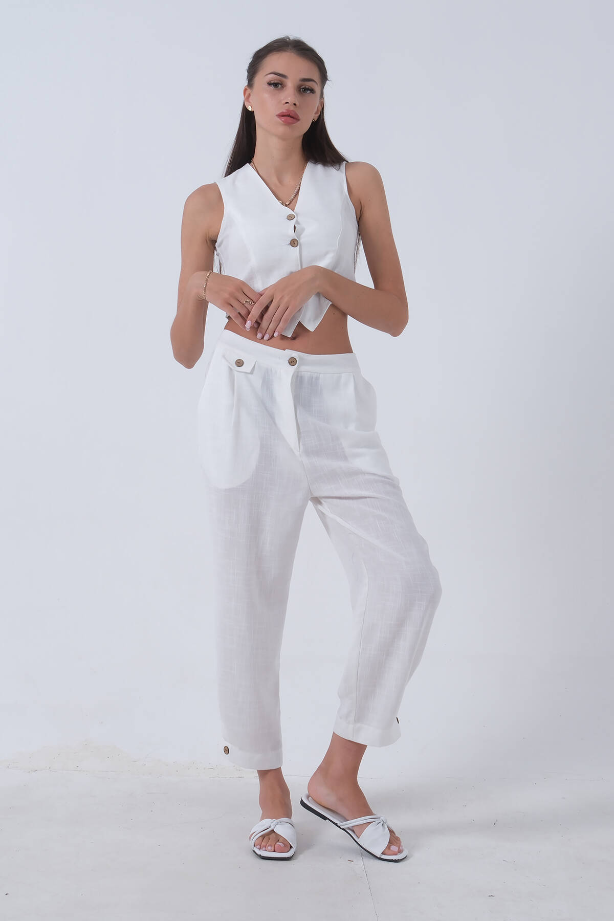 Beyaz Keten Yelekli Takım 0106321.15 - Ardanewline (1)