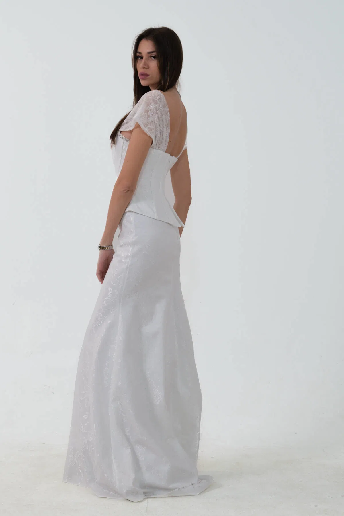 Beyaz Korse Detaylı Dantel Kapamalı Düşük Omuz Abiye 9705791.15 - Ardanewline (1)