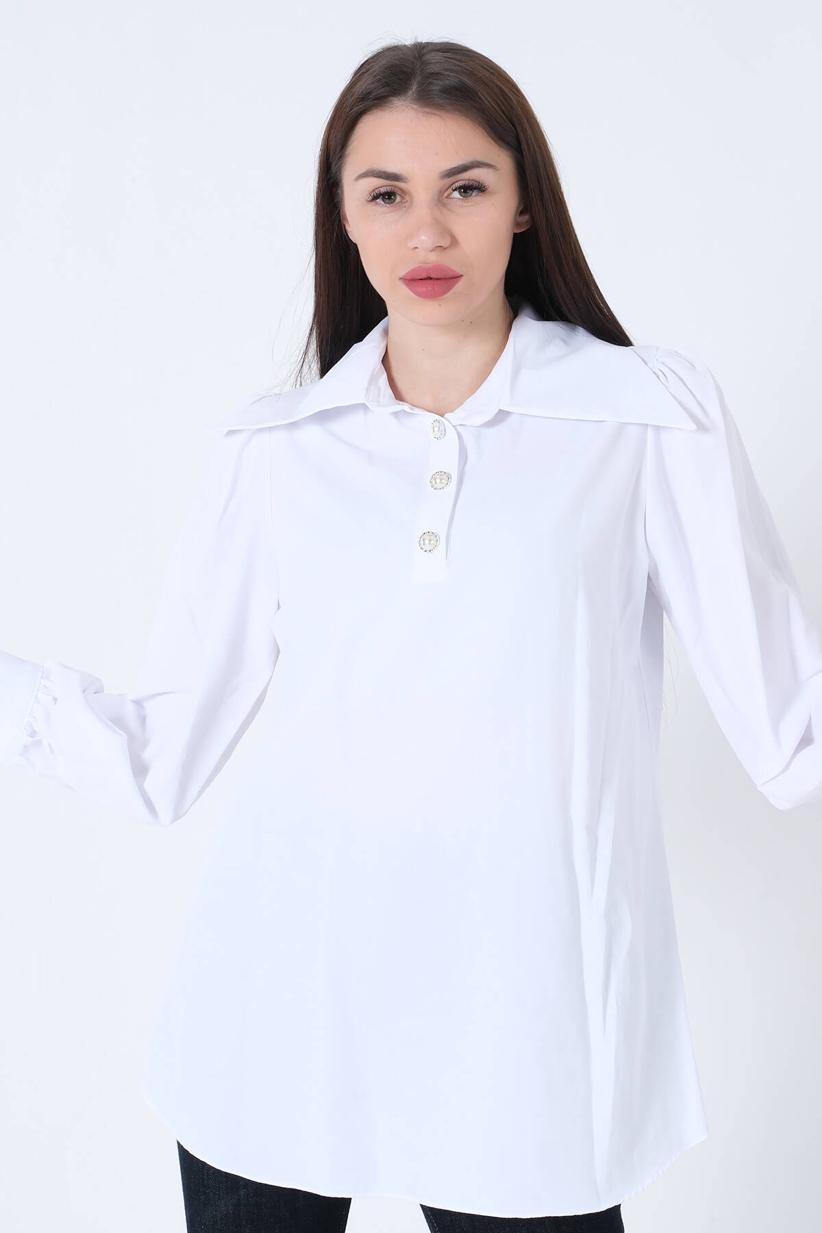 Beyaz Önü Yarım Patlı Terikoton Gömlek 31021996.15 - Ardanewline