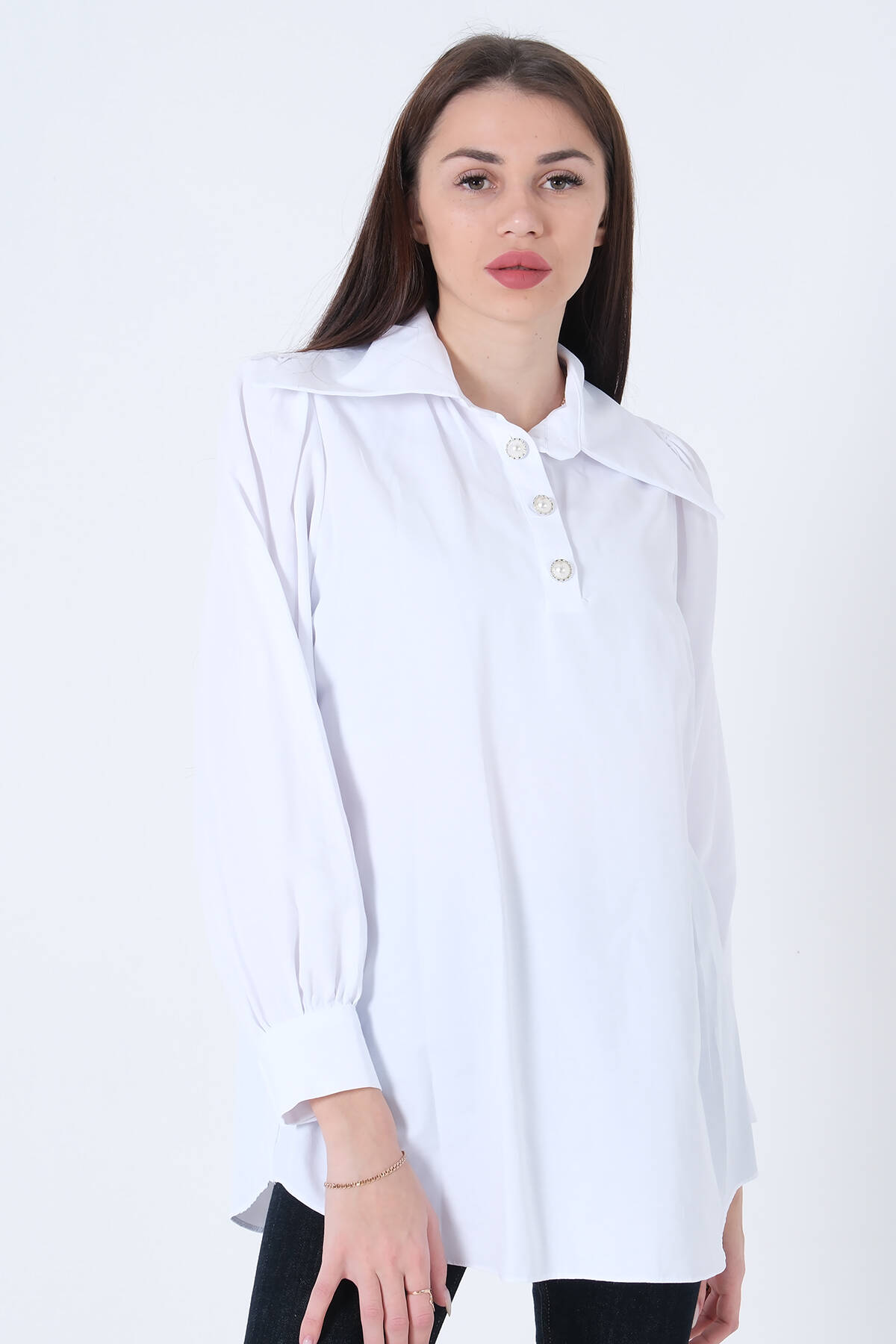 Beyaz Önü Yarım Patlı Terikoton Gömlek 31021996.15 - Ardanewline (1)