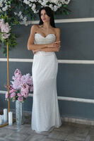 Beyaz Pul Taş İşlemeli Straplez Balık Abiye 9705304.15 - 2