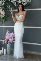 Beyaz Pul Taş İşlemeli Straplez Balık Abiye 9705304.15 - 3