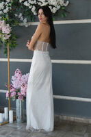 Beyaz Pul Taş İşlemeli Straplez Balık Abiye 9705304.15 - 5