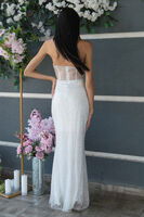 Beyaz Pul Taş İşlemeli Straplez Balık Abiye 9705304.15 - 6