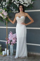 Beyaz Pul Taş İşlemeli Straplez Balık Abiye 9705304.15 - 7