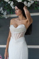 Beyaz Pul Taş İşlemeli Straplez Balık Abiye 9705304.15 - 8