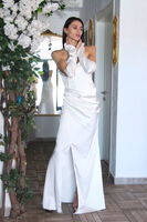 Beyaz Taş Detaylı Drapeli Straplez Saten Abiye 9705556.15 - 1