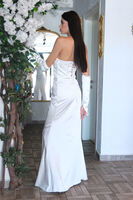 Beyaz Taş Detaylı Drapeli Straplez Saten Abiye 9705556.15 - 5