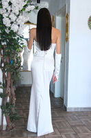Beyaz Taş Detaylı Drapeli Straplez Saten Abiye 9705556.15 - 6