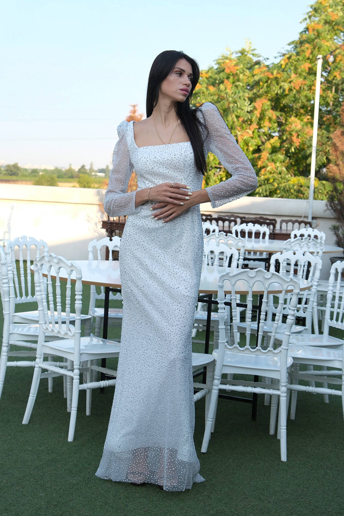 Beyaz Taş İşlemeli Balık Abiye Elbise 9705141.15 - Ardanewline