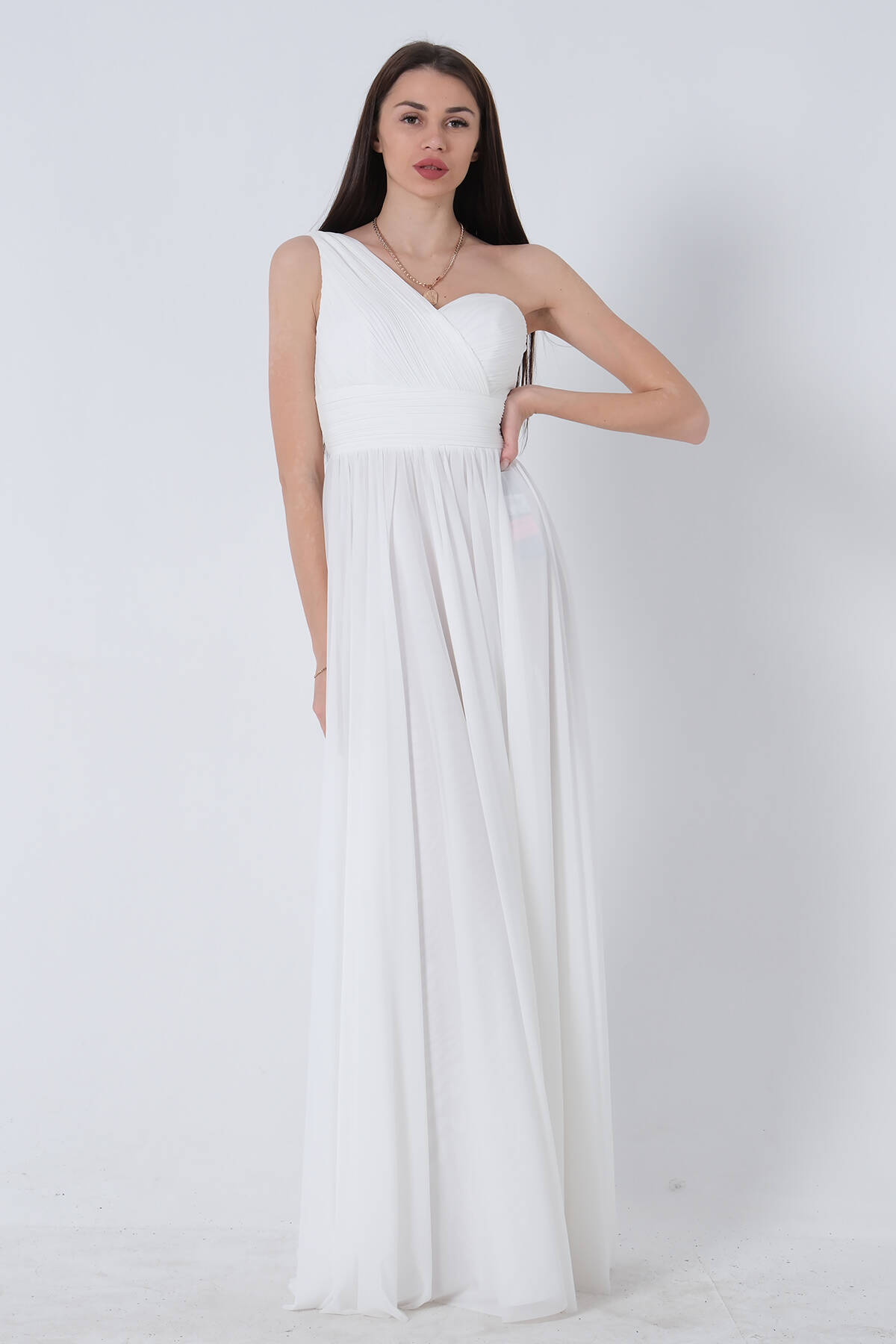 Beyaz Tek Omuz Yırtmaçlı Abiye 9705155.15 - Ardanewline (1)
