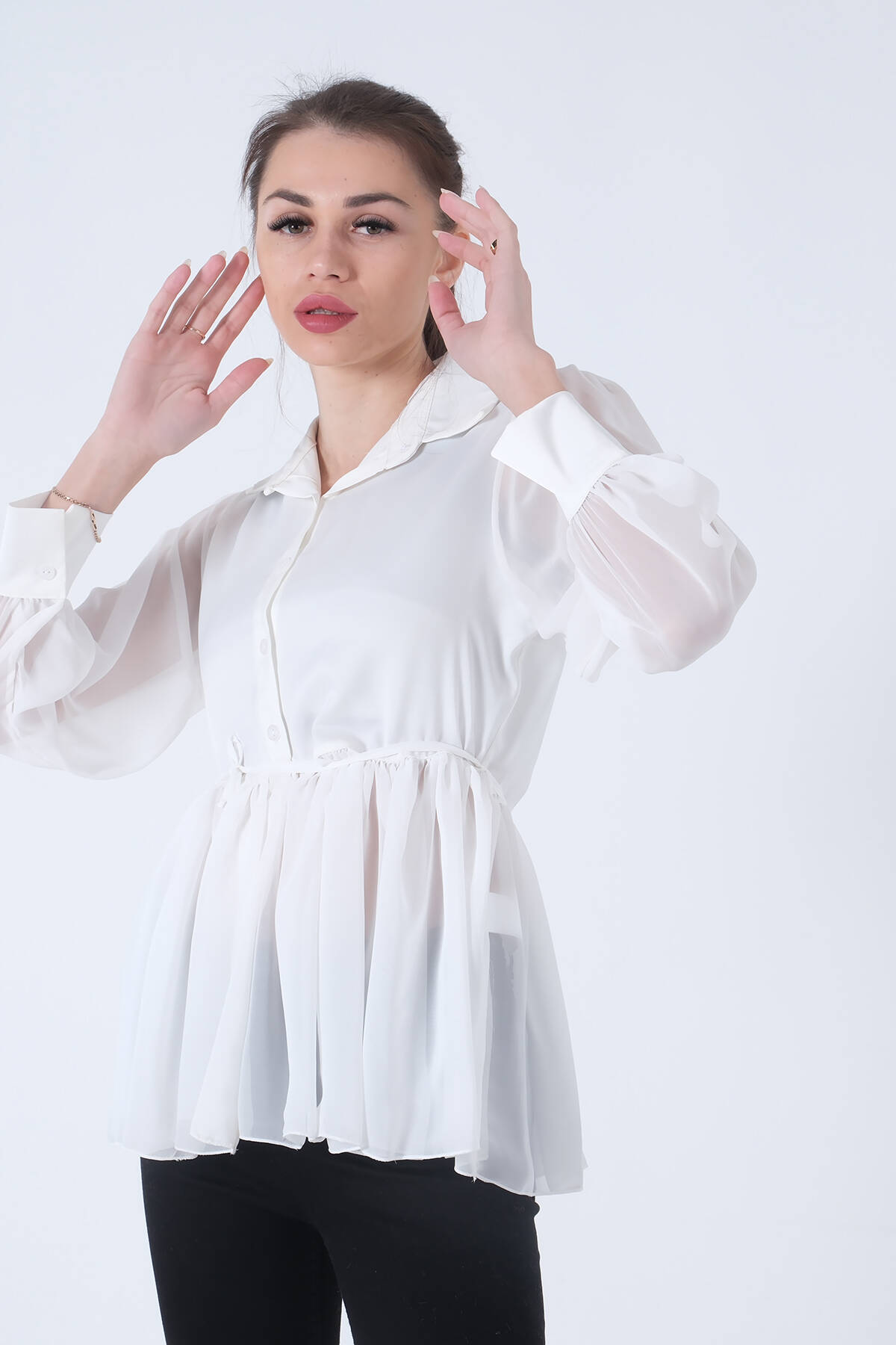 Beyaz Transparan Kol Detaylı Bluz 3972459.15 - Ardanewline