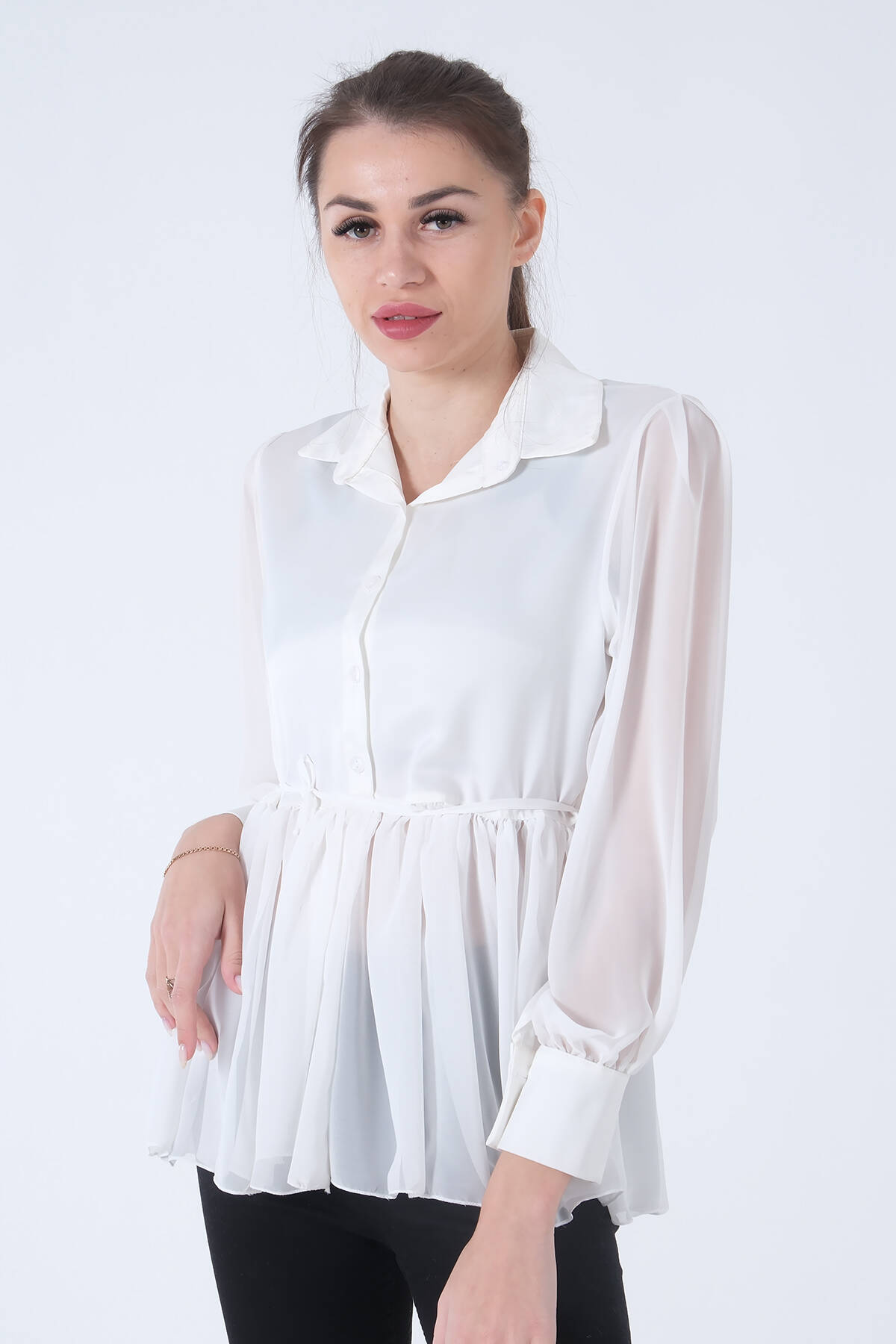 Beyaz Transparan Kol Detaylı Bluz 3972459.15 - Ardanewline (1)