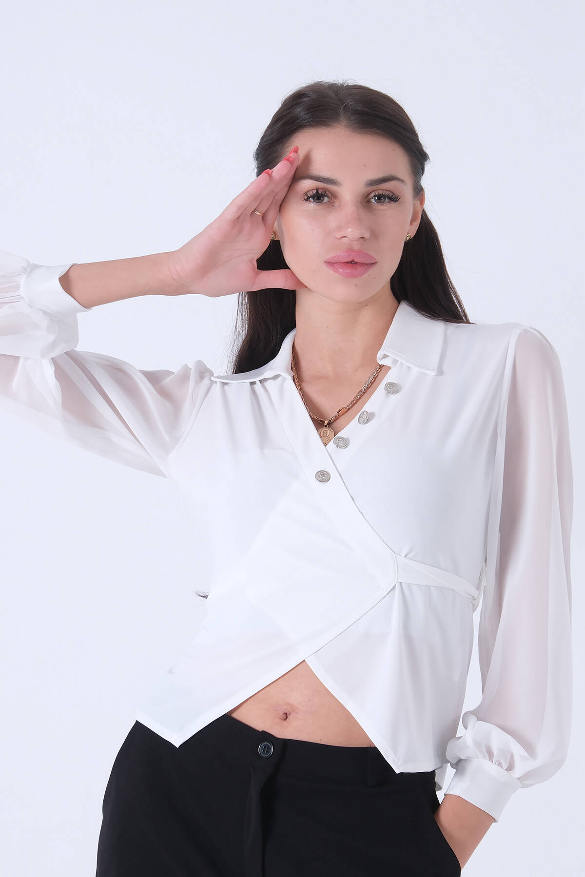 Beyaz Yandan Bağlamalı Kadın Bluz 4202723.15 - Ardanewline (1)