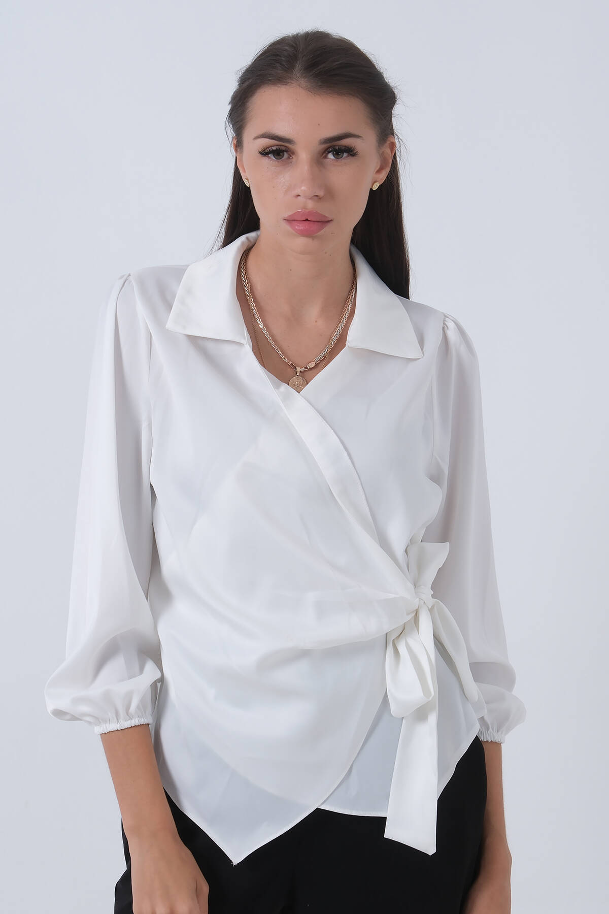 Beyaz Yandan Bağlamalı Şifon Bluz 41620062.15 - Ardanewline