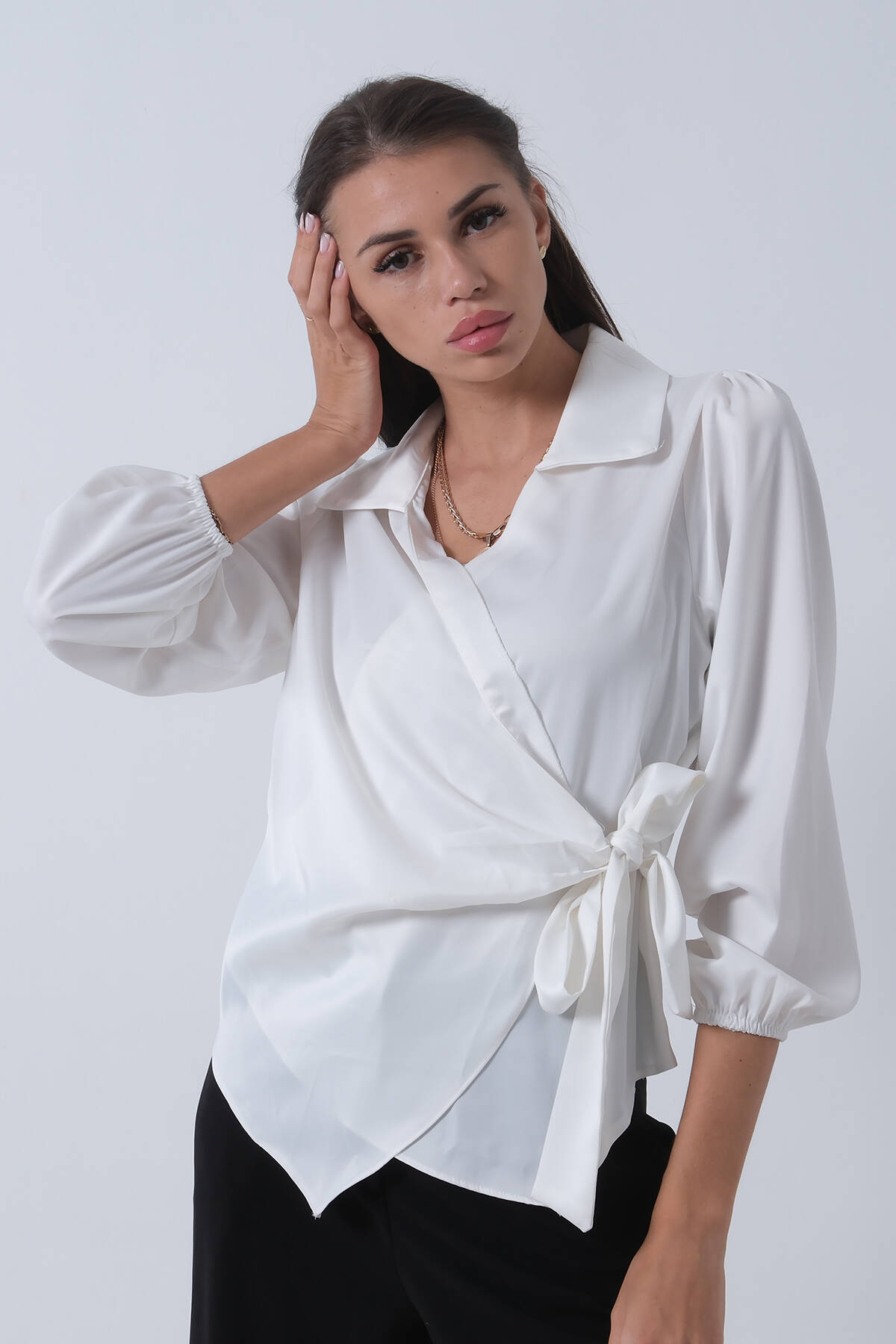 Beyaz Yandan Bağlamalı Şifon Bluz 41620062.15 - Ardanewline
