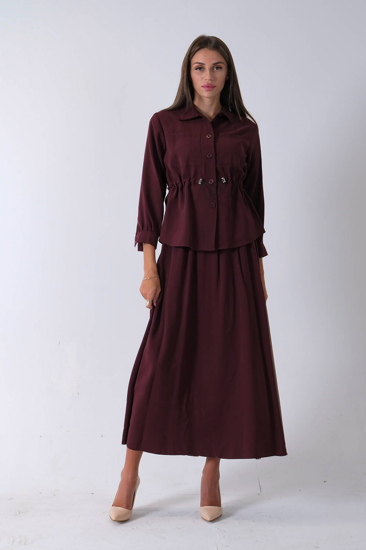 Bordo 2 Cep Detaylı Belden Lastikli Etekli Takım 4592257.04 - Ardanewline (1)