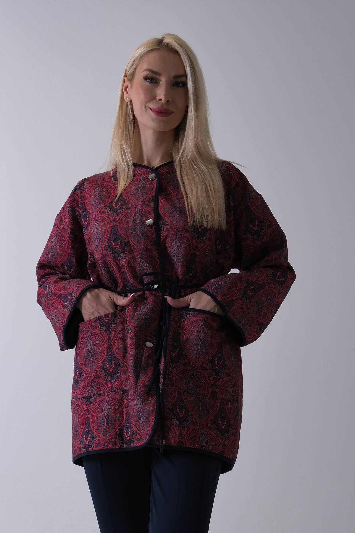 Bordo Astarlı Biye Detaylı Cepli Kapitone Ceket 31050766.04 - Ardanewline