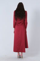 Bordo Bel ve Yaka Taş İşlemeli Yırtmaç Detaylı Tesettür Elbise 7702242.04 - 6