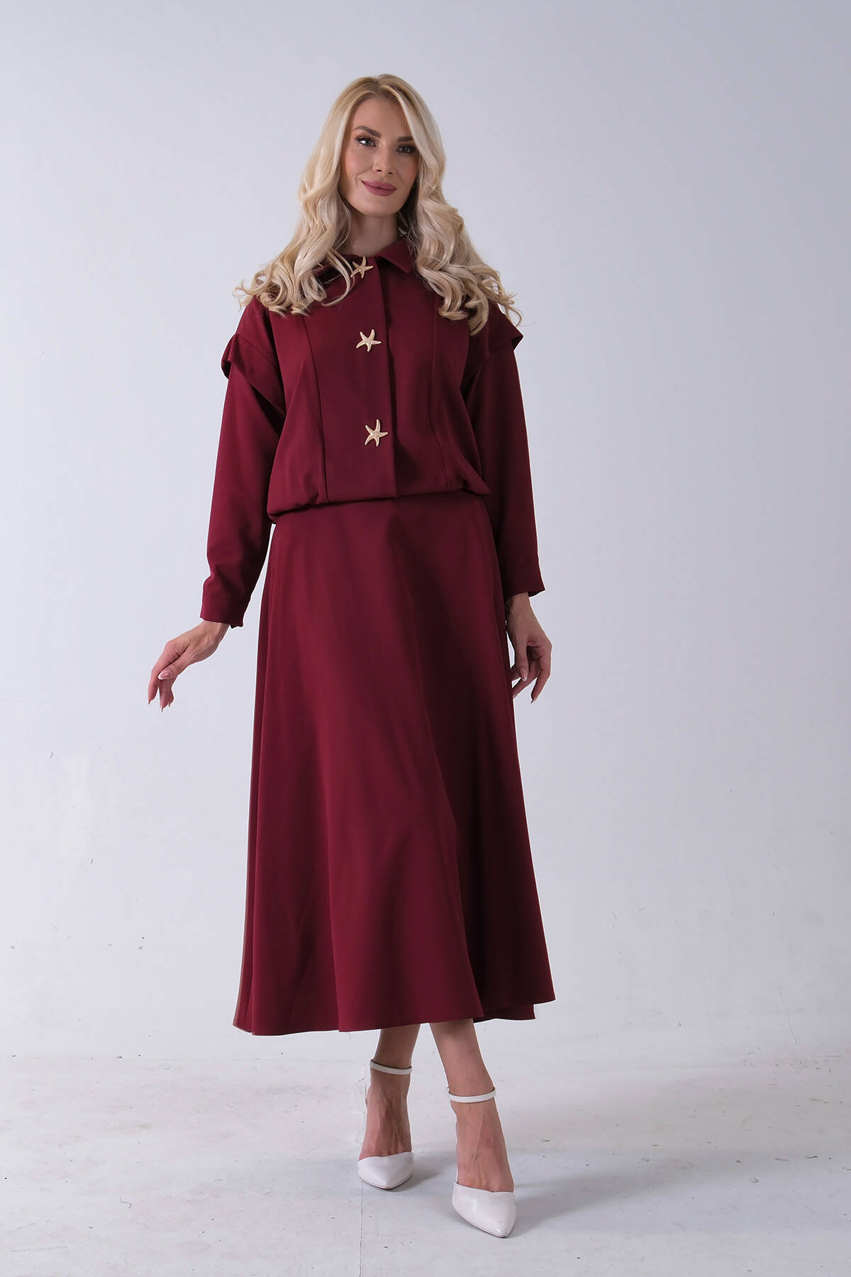 Bordo Beli Lastikli Deniz Yıldızı Çıt Çıt Kapamalı Ceket Detaylı Etekli Takım 4592269.04 - Ardanewline (1)