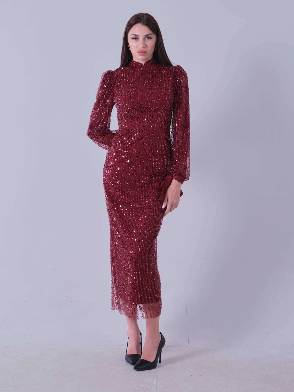 Bordo Bilek Ucu Saten Kurdele Pullu Tesettür Abiye 6502471.04 - Ardanewline