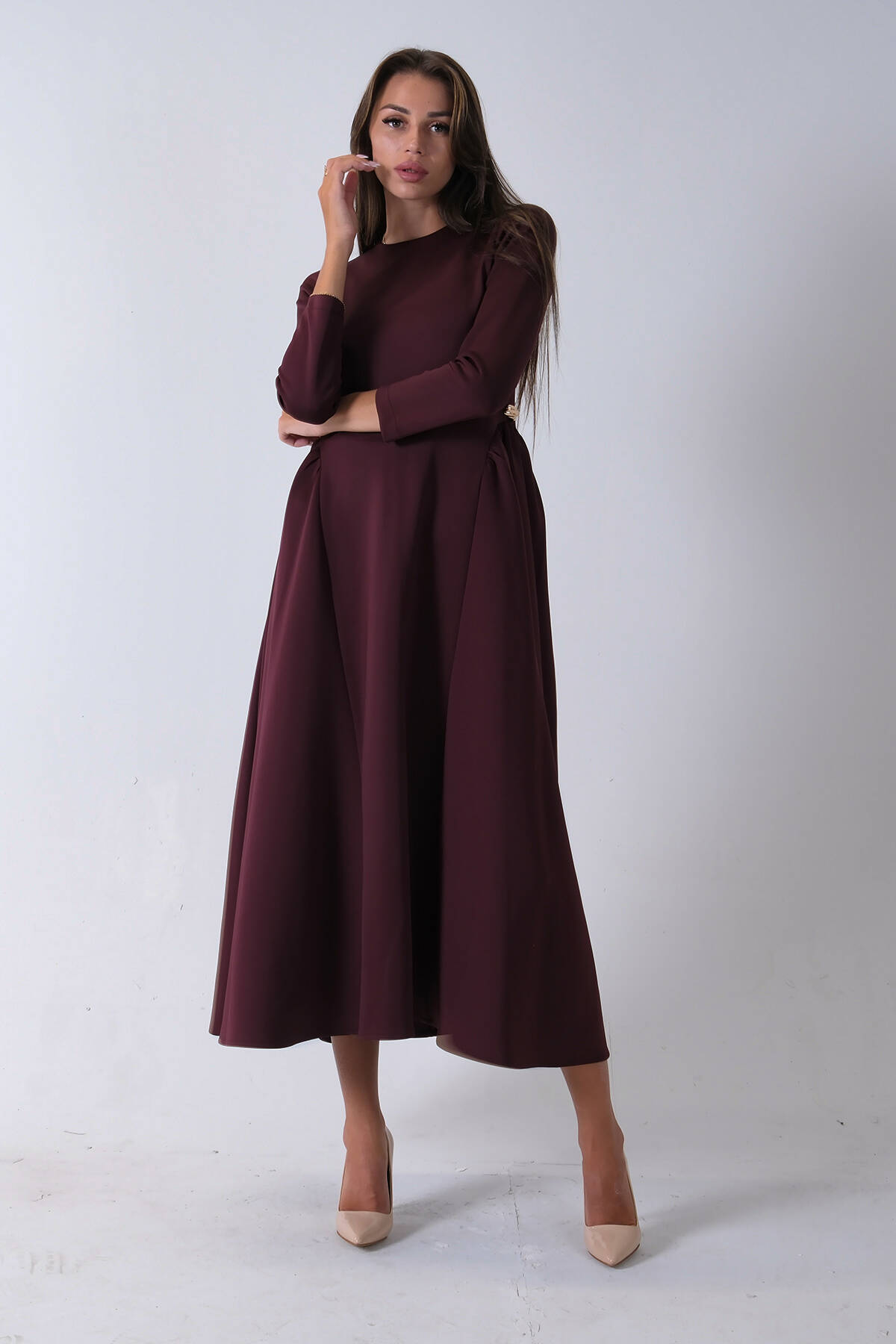 Bordo Bisiklet Yaka Scuba Tesettür Elbise 4593445.04 - Ardanewline