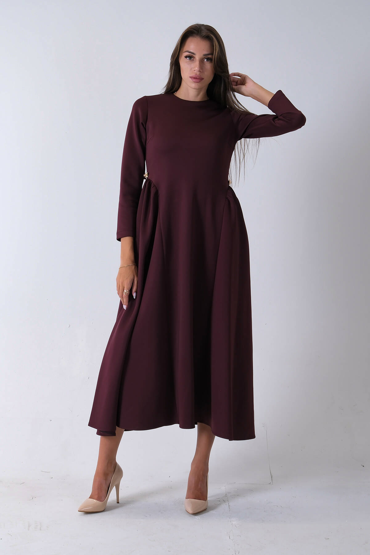 Bordo Bisiklet Yaka Scuba Tesettür Elbise 4593445.04 - Ardanewline (1)