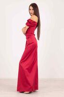 Bordo Drape Detaylı Saten Kumaş Abiye Elbise 9704858.04 - 2