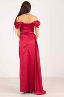 Bordo Drape Detaylı Saten Kumaş Abiye Elbise 9704858.04 - video
