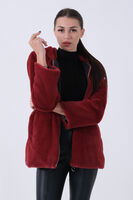 Bordo Fermuarlı Oversize Kapüşonlu Çift Cepli Peluş Mont 0108078.04 - 3