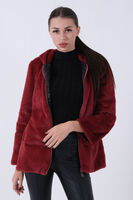 Bordo Fermuarlı Oversize Kapüşonlu Çift Cepli Peluş Mont 0108078.04 - 4