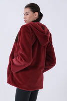Bordo Fermuarlı Oversize Kapüşonlu Çift Cepli Peluş Mont 0108078.04 - 7