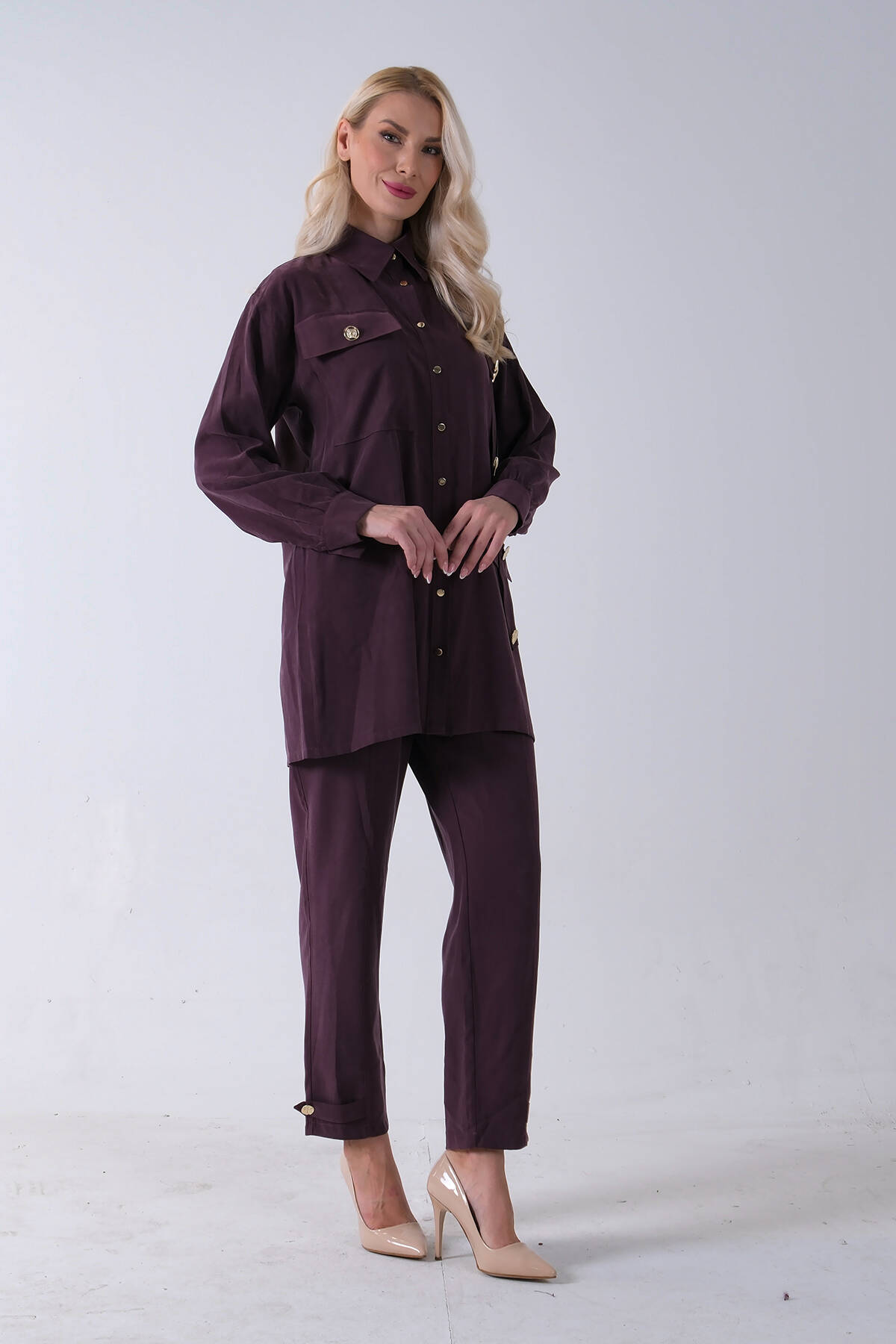 Bordo Göğüs Tek Cep Detaylı Aksesuar Düğmeli Pantolonlu Takım 4701352.04 - Ardanewline (1)